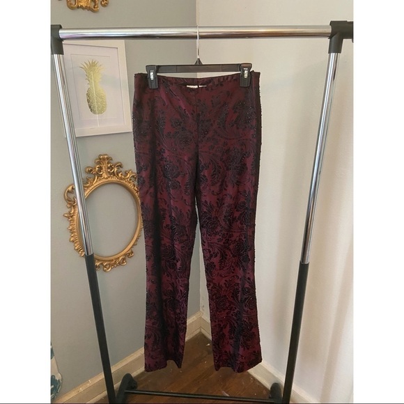 Cache Elaborate Bead Embellished Burgundy Pant Size 4 - Picture 1 of 8